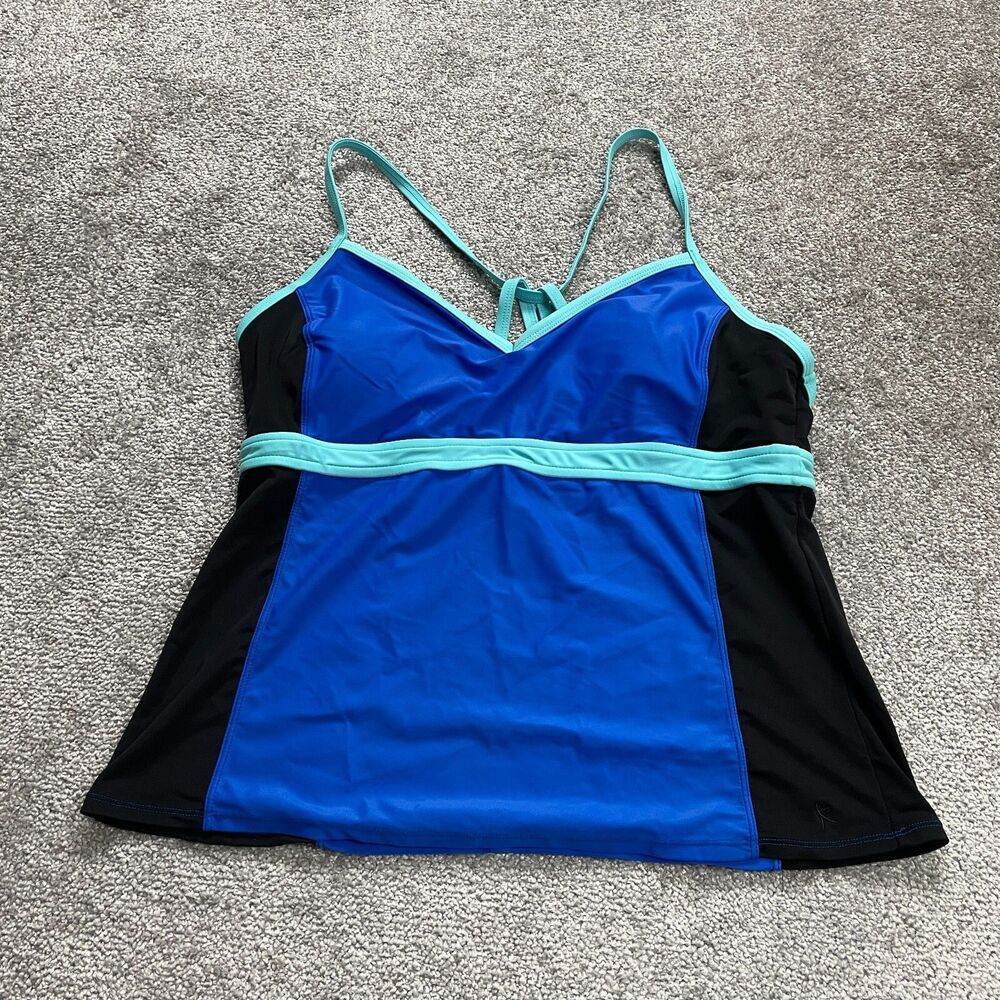 Danskin Now Swimwear Tankini Women XL Blue Padded Spaghetti Summer Beach Top